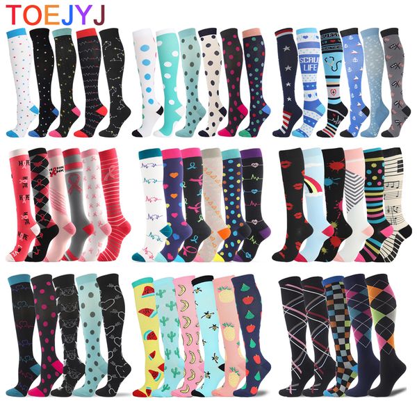 

compression sos for women and men 5/6 pairs fit for varicose veins athletic travel running cycling street knee high sos, Black;white
