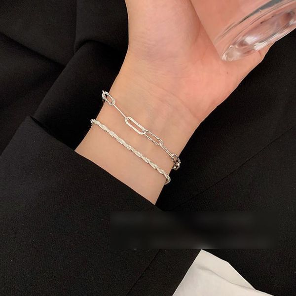 

link, chain silver sparkling bracelet female ins niche design girl girlfriends light luxury exquisite simple temperament 2021 jewelry, Black