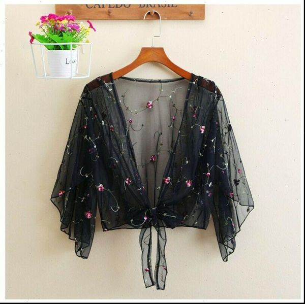 

womens and blouses summer floral blouse shirt cardigan thin outwear hollow out blouse cover up blusas femininas elegante, White