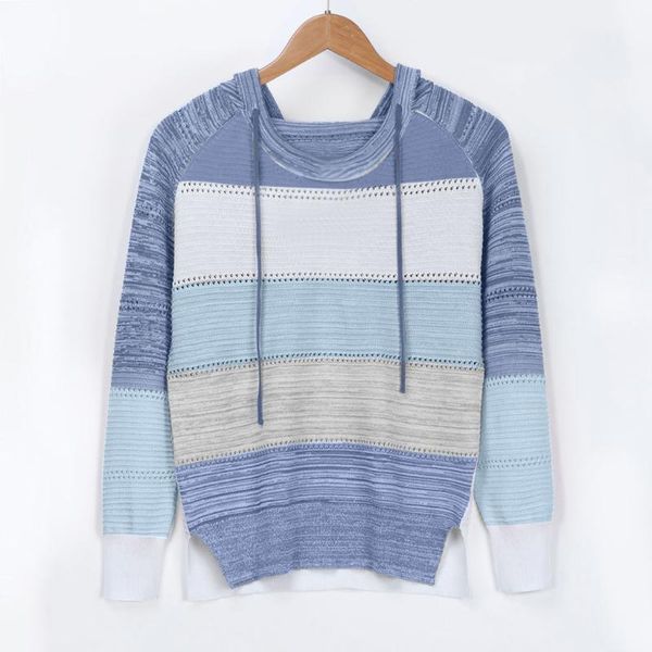 

women's blouses & shirts women hooded lightweight knit sweater long sleeve stripe pullover sweatshirt vetement femme jersey mujer invie, White
