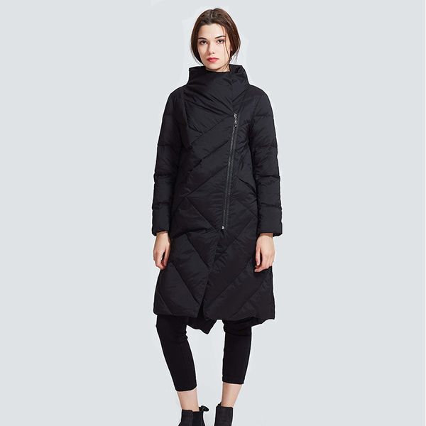 

fyyiyi 2021 winter new original large size down jacket solid color high collar slung zipper women's down jacket thick warm coat, Black