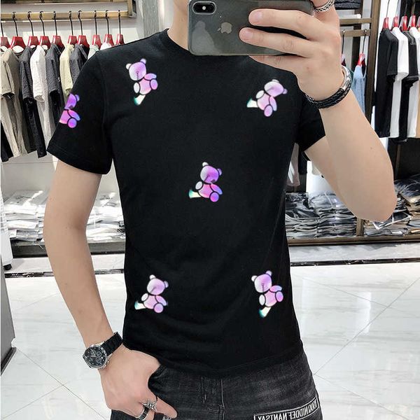 

w0585 short sleeve men's fashion brand round neck t-shirt summer half sleeve t-shirt net red, White;black