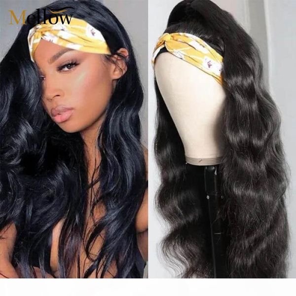 

body wave human hair headband wigs 180 density long wavy wigs brazilian full machine made headband for black women, Black;brown