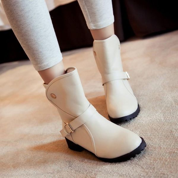 

boots big size 34-43 round toe buckle for women tie ankle heels fashion warm winter spring autumn casual shoes b21, Black