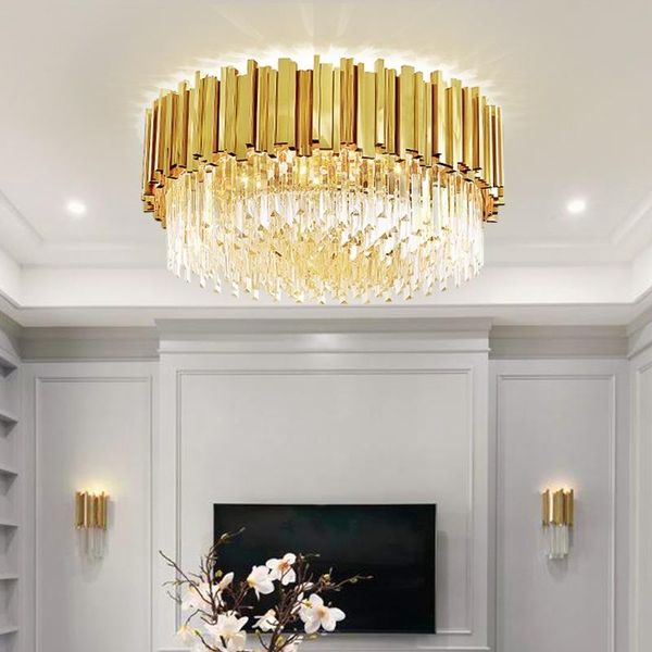 

ceiling lights modern nordic decoration round led crystal baking finish gold dual purpose lamp living room kitchen