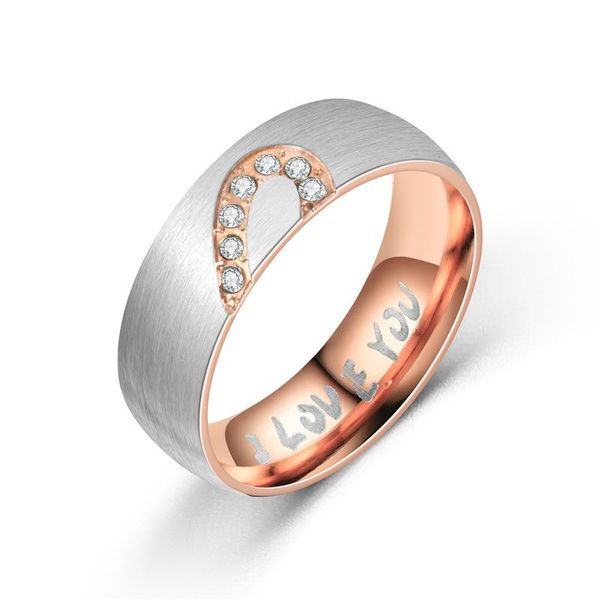 

wedding rings i love you couple band ring stainless steel stone anniversary engagement promise for women men jewelry drop, Slivery;golden
