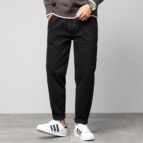 

casual pants cotton four season men business casual brand long four season pants solid color straight regular men's trousers, Black