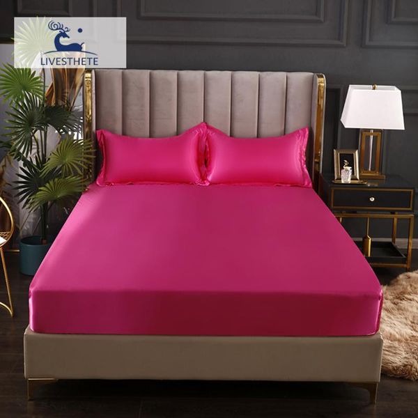 

sheets & sets liv-esthete 1pcs bed sheet luxury shiny fitted on elastic band single twin pink satin silky child mattress cover