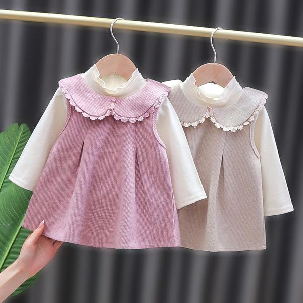 

girl's dresses melario baby dress sweet girls kids lace collar overall long sleeve 2pcs suit children infants princess, Red;yellow