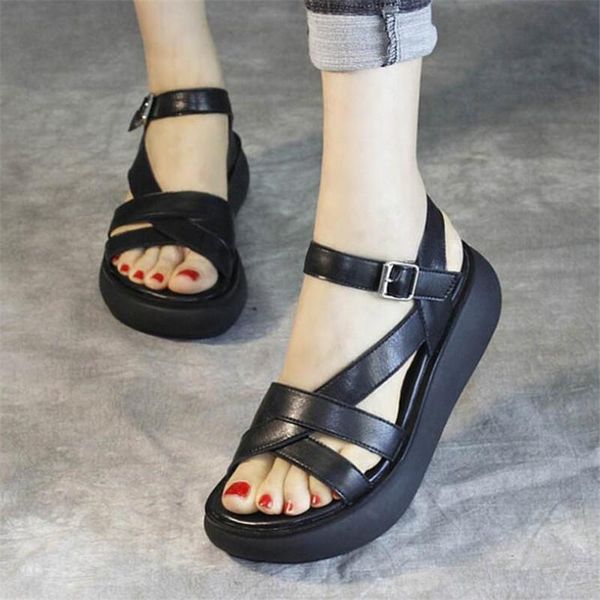 

sandals women summer mid heels wedges slip on casual shoes ladies thick-bottomed fish mouth beach sandalias mujer, Black