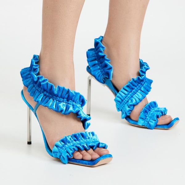 

sandals peep toe ruffle leather women floral gladiator 2021 spring summer ladies runway shoes high heels party pumps, Black