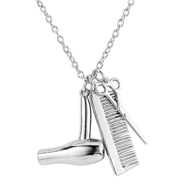 

pendant necklaces scissors comb necklace sweater chain for hairdresser, Silver
