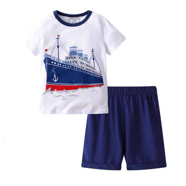 

boys and girls suits spring and summer children's short sleeve suit t-shirt s home boys' wear baby two piece set, White