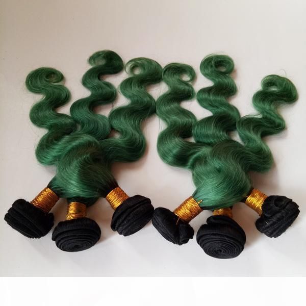 

european brazilian virgin hair weaves ombre 1b green double weft elegant lady's beauty indian hair extensions two tone factory pr, Black