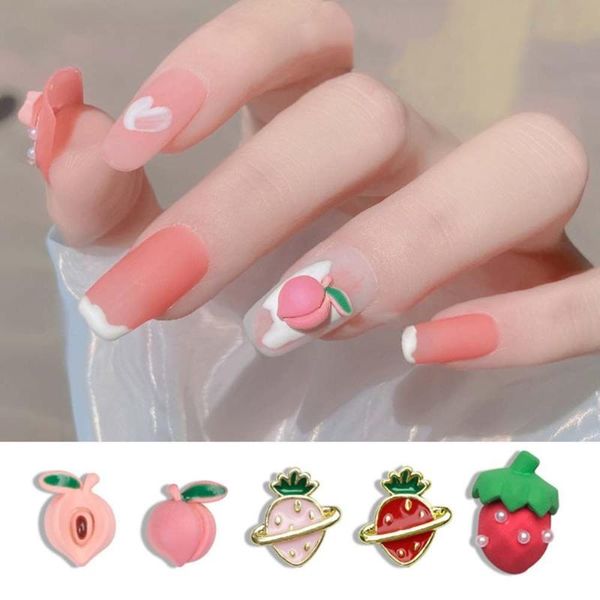 

nail art decorations 10pcs summer 3d color love manicure three-dimensional peach strawberry alloy jewelry flowers ornament, Silver;gold
