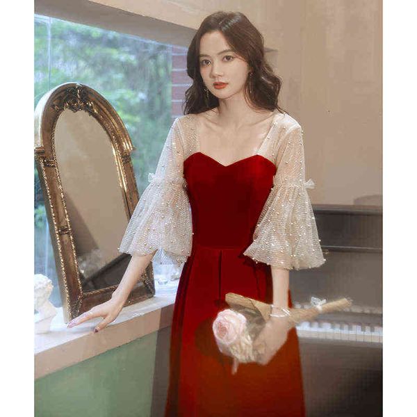 

luxury prom dresses toast bride 2021 wine red medium length french, Black