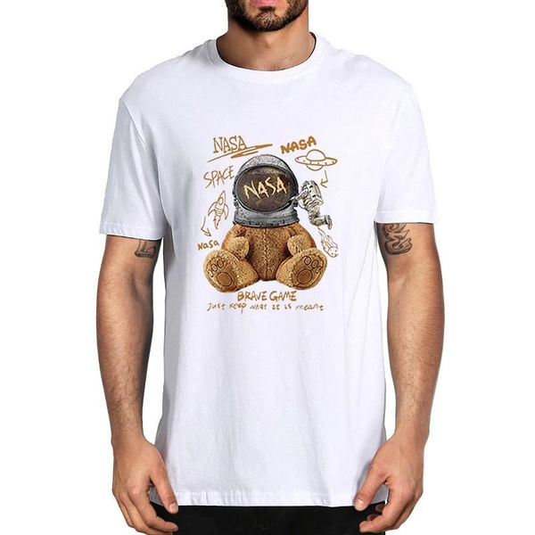 

men's t-shirts 100% cotton toy bear shopping cart casual hip hop loose novelty t-shirt women streetwear eu size soft tee, White;black