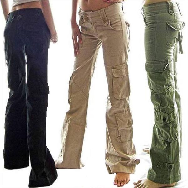 

cargo casual overalls pure womens pants color sweatpants ropamujer joggers multi pocket plus size clothes, Black;white