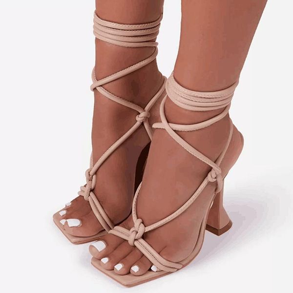 

sandals mcckle summer women high heels shoes narrow band fashion square toe ladies ankle strap sandal party shoe woman, Black