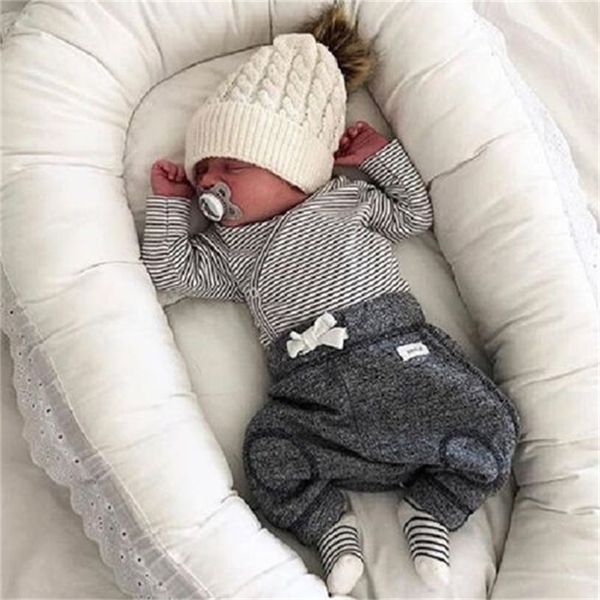 

pudcoco suits usa cotton 2pcs newborn baby boy stripe romper +long pants outfits clothes 0-24m 210309, White