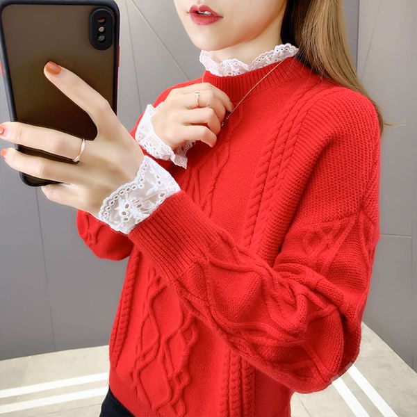 

semi turtleneck sweater with twist knitted bottom coat for women's new clothes in autumn and winter of 2021, White;black