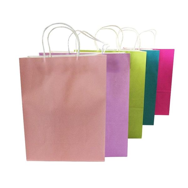 

gift wrap 10 pcs/lot multifuntion kraft paper bags with handle party holiday recyclable shopping package 33*25*12cm