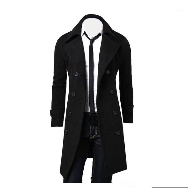 

jaycosin men blends jacket new winter men slim stylish trench coat double breasted long solid color male jacket parka coat #451, Black