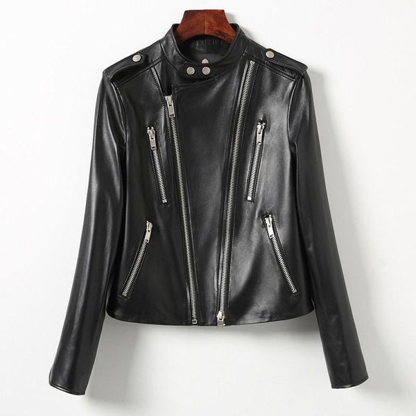

women's leather & faux ptslan 2021 fashion good quality motorbike jackets genuine natural sheepskin p7052, Black