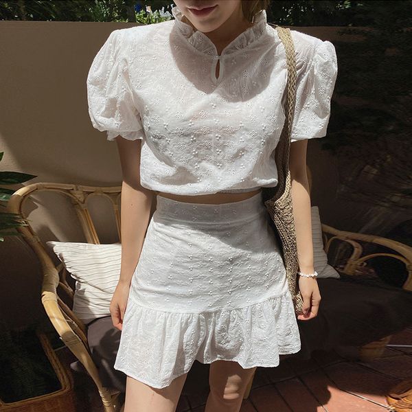 

new arrival fashion set for women summer office lady elegant temperament fresh simple white short and skirt two piece sets giuc, Black