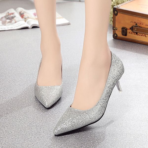 

ol office lady shoes women pointed toe bowties pumps sequined cloth boat shoes ladies glitter high heels shoes dress 2988dress, Black