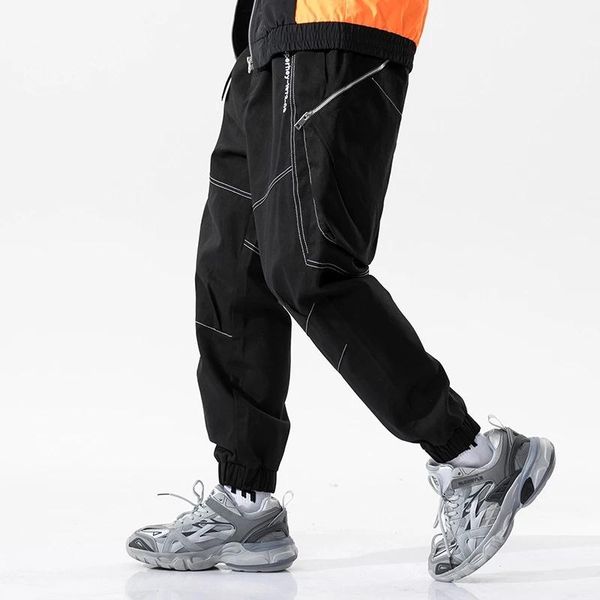 

men's pants 2021 hip hop cargo men harem multi-pocket ribbons man sweatpants streetwear mens, Black