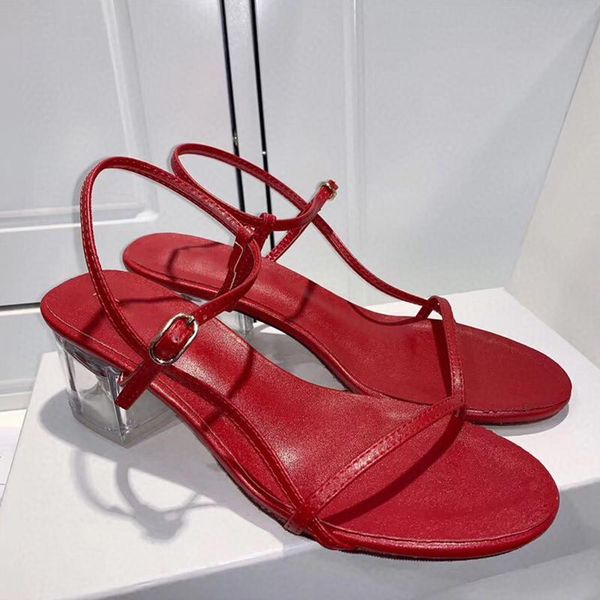 

dress shoes 2021 summer transparent high heels women sandals simple style strappy one word thin straps crystal square heel party, Black