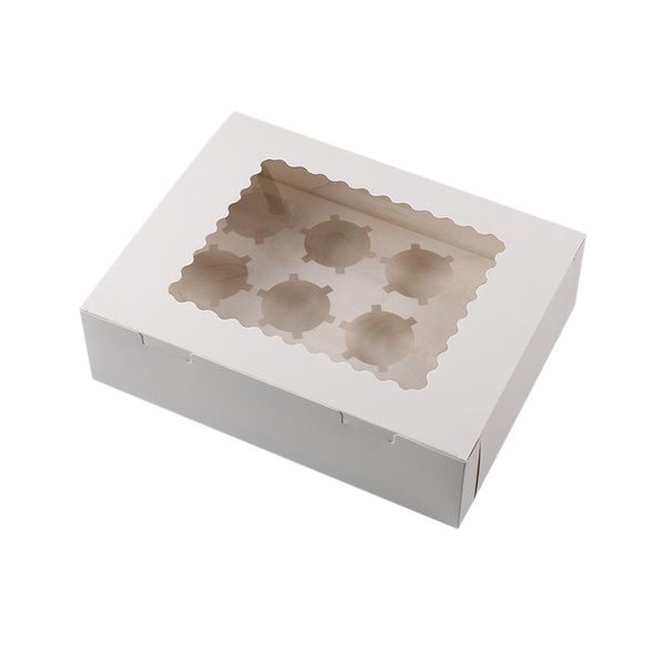 

other bakeware 12 cavity cupcake boxes round hole muffin box baked egg tart window transparent cake gift (10 sets)