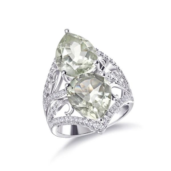 

cluster rings gz zongfa selling wholesale natural green amethyst 925 sterling silver jewelry, Golden;silver