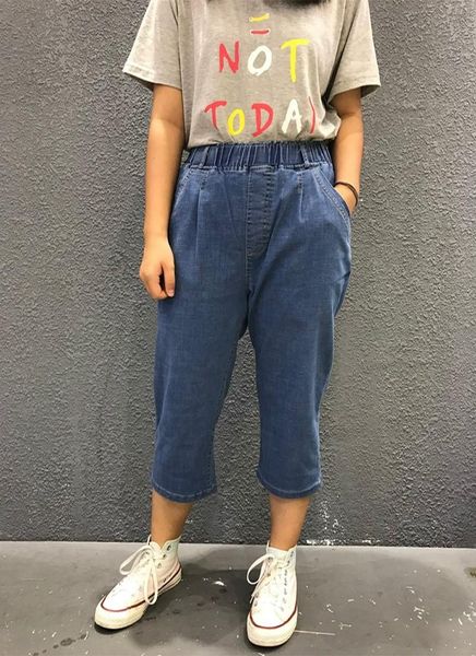 

women's pants & capris plus size women capri pencil female elastic high waisted strech ladies summer thin denim trousers gd735, Black;white