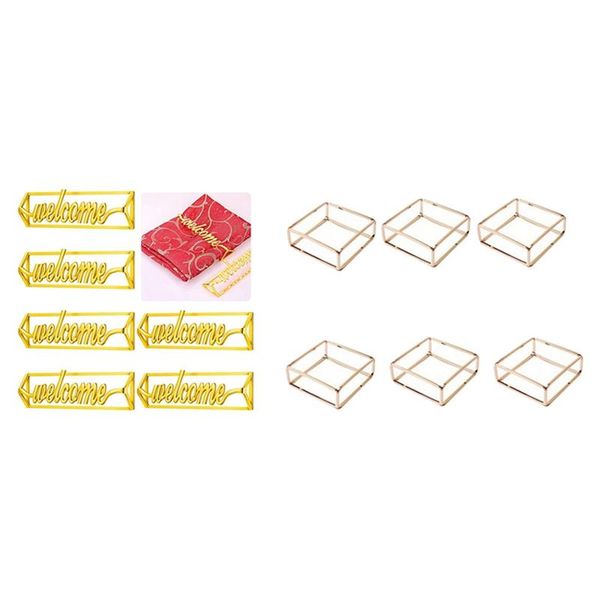 

napkin rings 6pcs hollow square ring with welcome holder golden letter