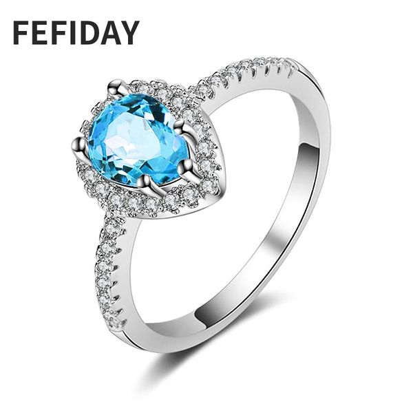 

wedding rings fefiday teardrop blue stone crystal female eternity zircon ring women fashion finger ladies jewelry for, Slivery;golden
