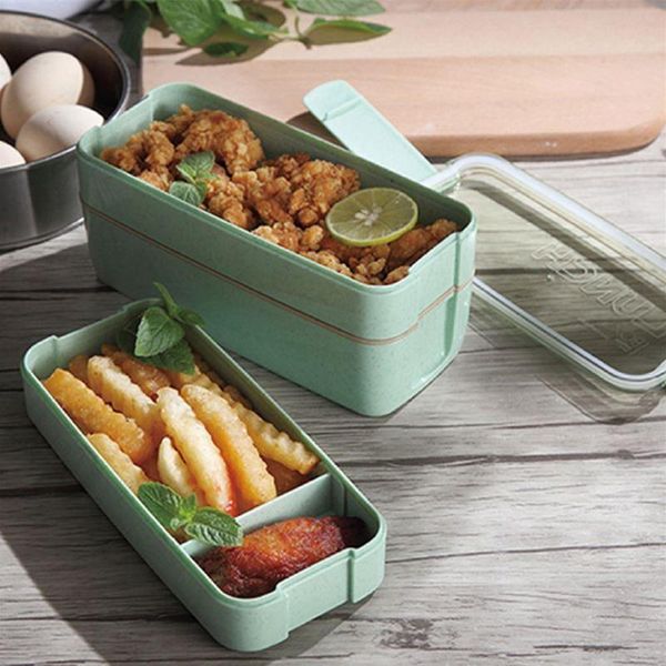 

dinnerware sets 900ml straw environmental bento box used for microwave oven heating multi-layer lunch students spoon and fork