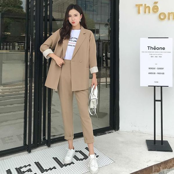 

women's tracksuits 2 pcs set 2021 spring pant suits two piece women workwear sets clothes office ladies pencil pants blazer jacket, Gray