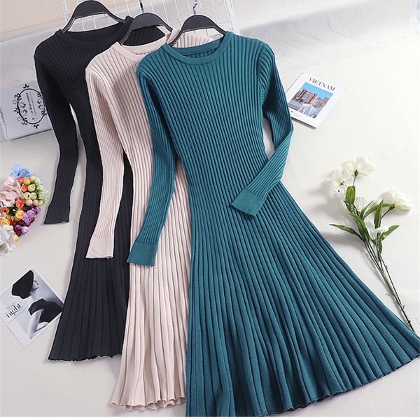 

2021 new autumn winter long sleeve thick sweater women elegant robe hiver casual streetwear a-line knitted ndb5, Black;gray