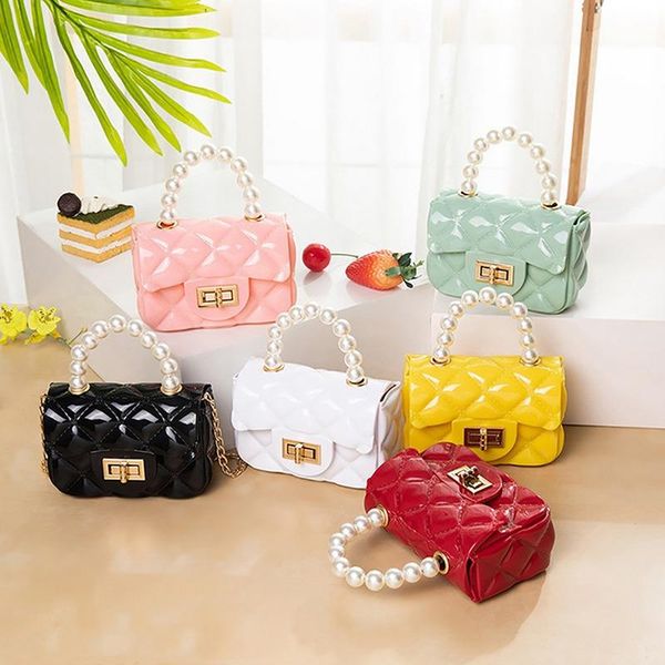 

shoulder bags women mini handbag elegant messenger portable chain bag girl pvc jelly pearl crossbody rhombus small square