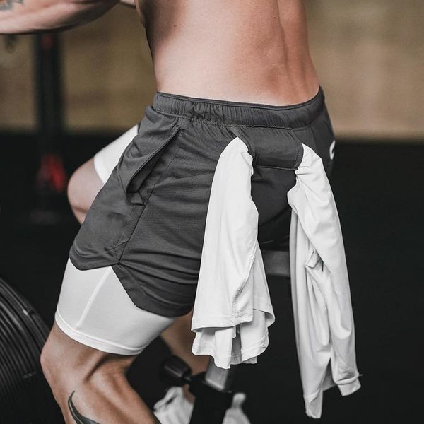 

2021 new double deck running shorts men gym fitness workout bermuda bodybuilding quick dry short pants male crossfit clothing bottoms h93w, White;black