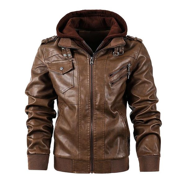 

legible leather jackets mens motorcycle pu jacket male autumn casual hooded leather coats men slim fit winter jacket men, Black