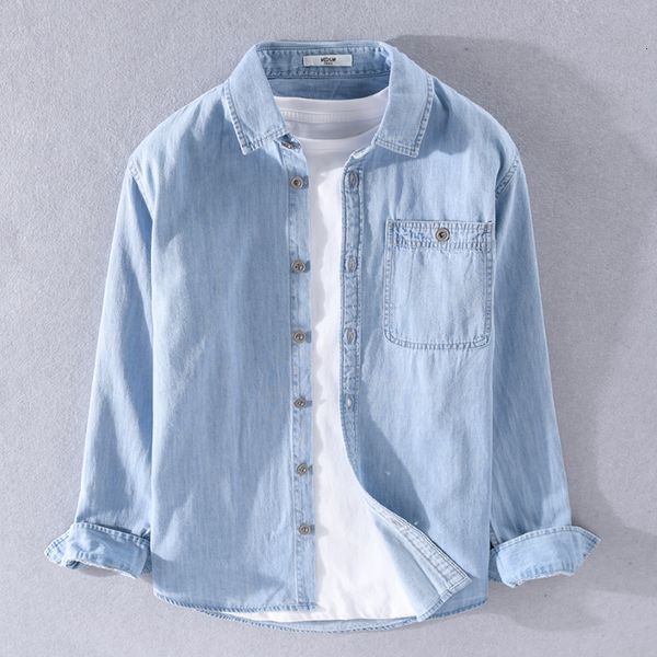 

2021 new 100% cotton autumn spring blue denim brand casual shirts for men solid comfortable shirt mens camiseta overhemd kmb5, White;black