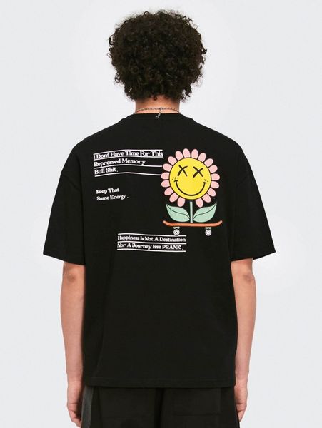 

men slogan & cartoon graphic drop shoulder tee v5lx#, White;black