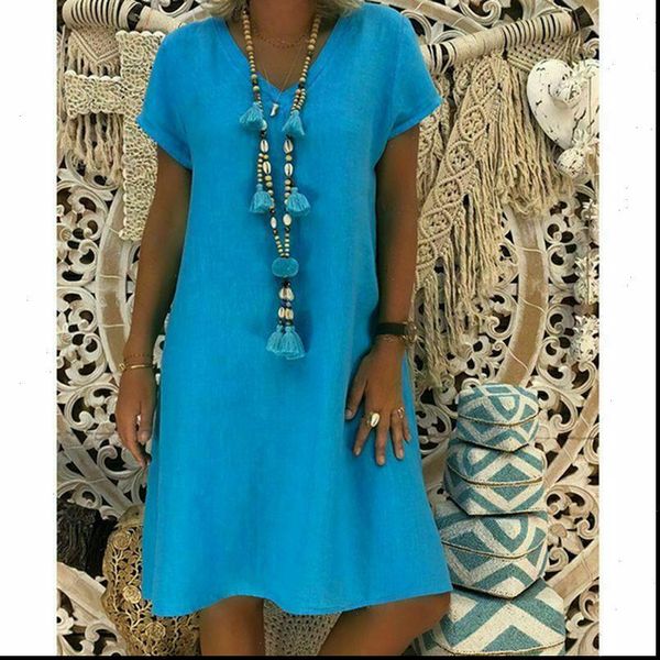 

2021 women summer vestido short sleeve t shirt cotton linen casual loose dress drop shipping good quality, Black;gray
