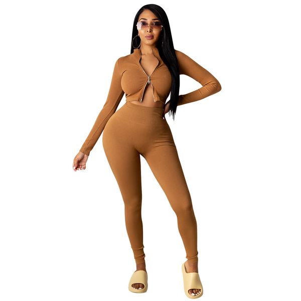 

solid women two piece outfits sets winter double zipper up two piece set stand long sleeve pencil pants set suit, White