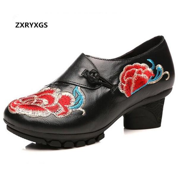 

dress shoes zxryxgs brand wedding embroidered cow leather woman high heels 2021 elegant fashion women heel, Black