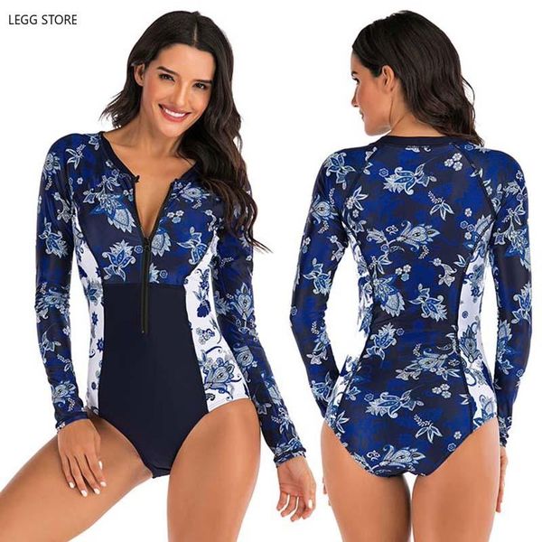 

legg 2021 one pieces high waist swimsuit vintage long sleeves swimwear rashguards sport monokini bodysuit bathing suit