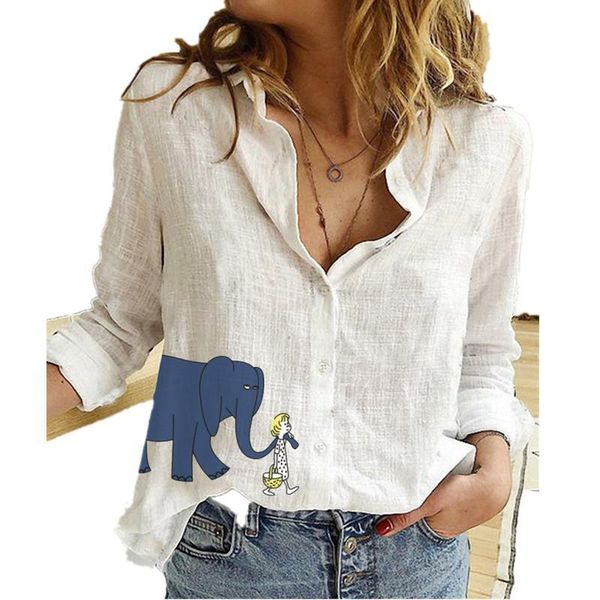 

elegant turn-down collar cotton linen women shirts long sleeve plus size 5xl casual work wear blouses, White